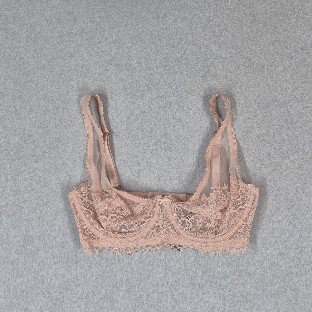 Victoria's Secret Women Bra 32DD Beige Lace Dream Angels Unlined Plunge Sheer